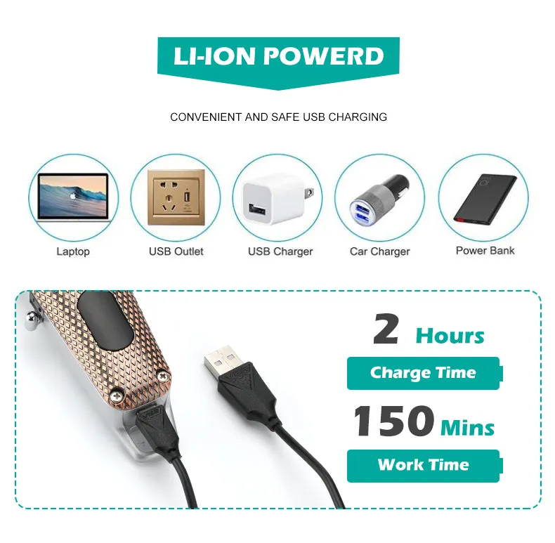 VGR V-976 Tondeuse à cheveux professionnelle rechargeable sans fil 6500 tr/min 150 minutes d'autonomie - OR – Image 5
