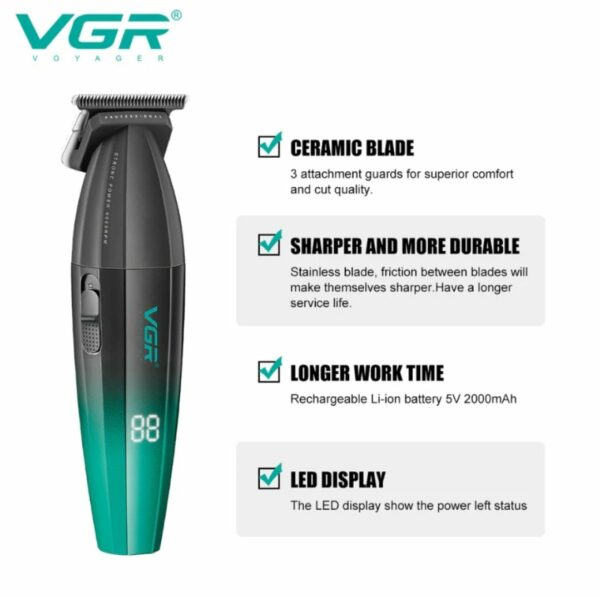 VGR 906 Tondeuse à cheveux professionnelle 906 Fresh Fade - 9000 tr/min  Rechargeable par USB - vert – Image 2