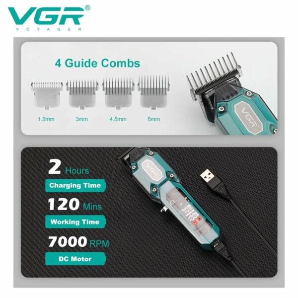 Tondeuse à cheveux professionnelle VGR V-600 avec levier conique et écran LED – Image 4