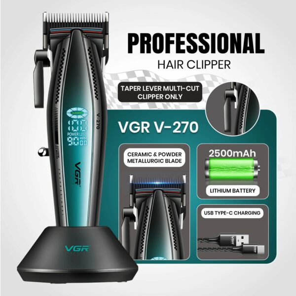 Tondeuse à cheveux professionnelle sans fil VGR V-270 pour hommes, boîtier métallique – Image 5
