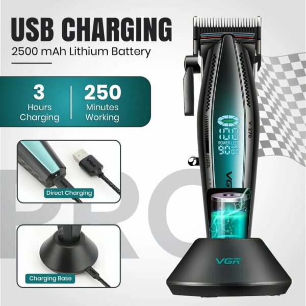 Tondeuse à cheveux professionnelle sans fil VGR V-270 pour hommes, boîtier métallique – Image 4
