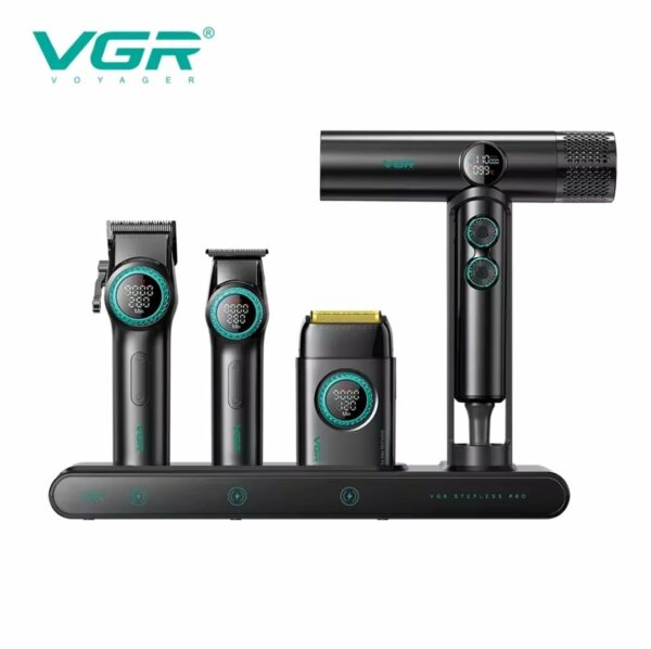 Kit combiné 4-en-1 VGR Mr. SUPER POWER Stepless Pro pour salon de coiffure, Noir