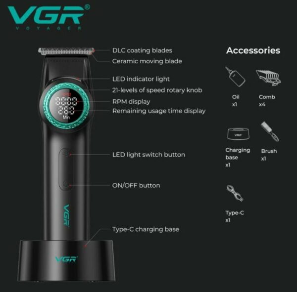 Tondeuse Électrique Rechargeable VGR V-977 – Polyvalence & Précision – Image 4