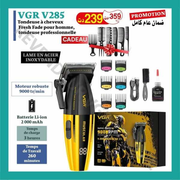 VGR Tondeuse à cheveux 285 Fresh Fade pour homme, 9000 tr/min, tondeuse professionnelle