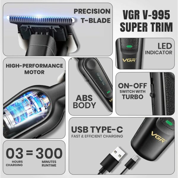 Tondeuse à cheveux professionnelle VGR V-995 pour hommes (noire) – Image 2