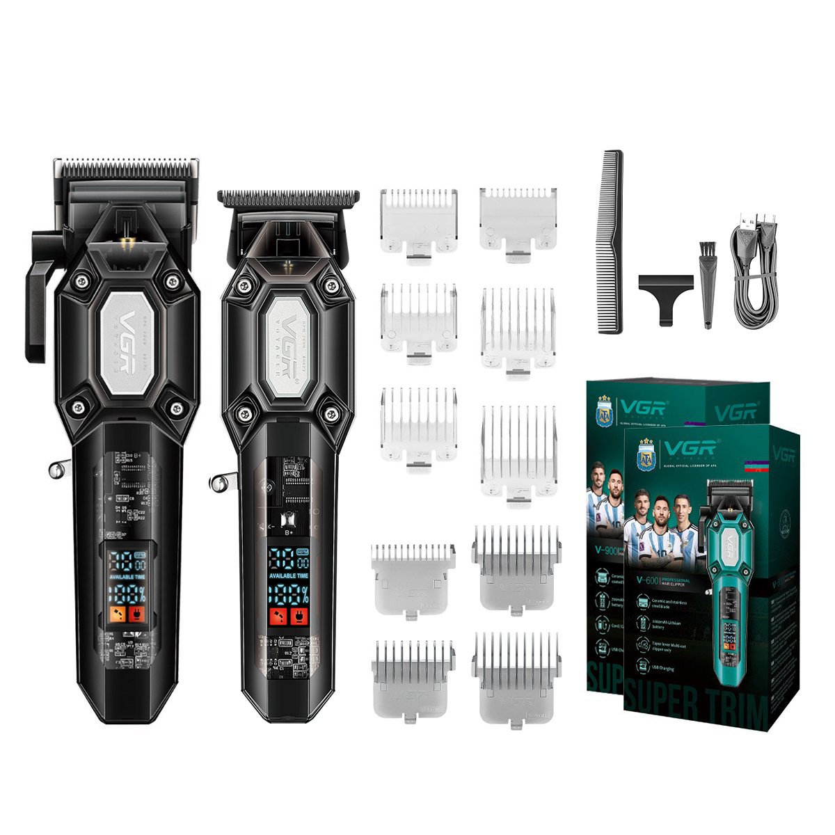 Ensemble tondeuse et coupe-cheveux professionnels VGR V-600 et V-900- Noir