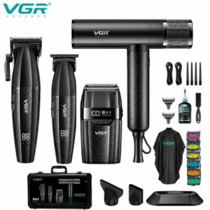 مجموعة قص الشعر الاحترافية 4 في 1 VGR V-640 S4 Pro - لون اسود