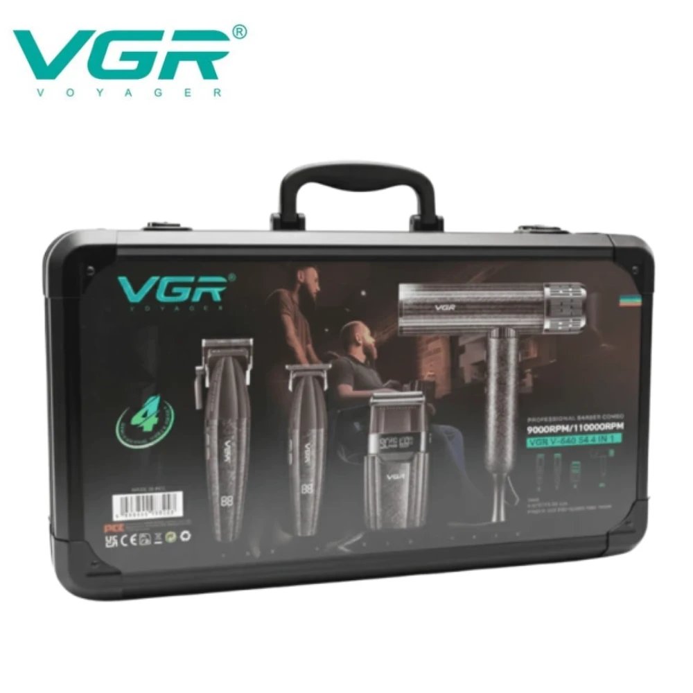 Ensemble professionnel de coupe de cheveux 4-en-1 VGR V-640 S4 Pro – Couleur noire. – Image 2