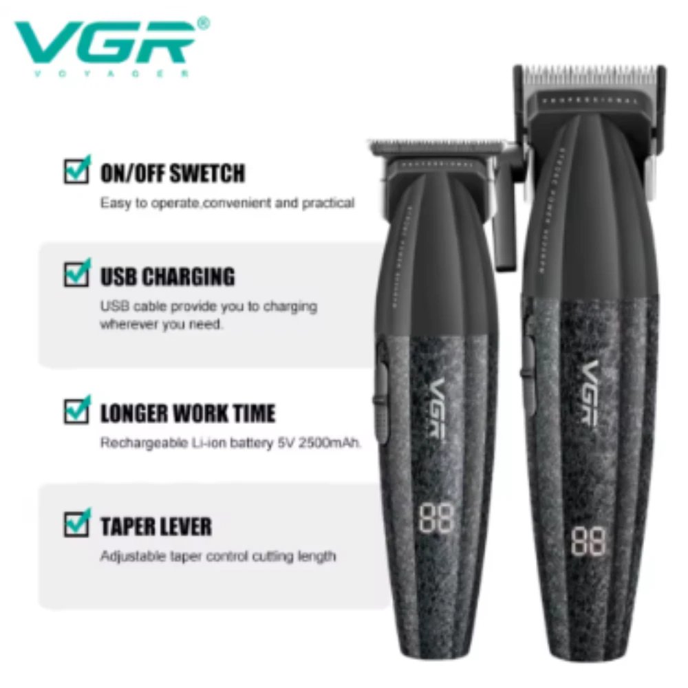 Ensemble professionnel de coupe de cheveux 4-en-1 VGR V-640 S4 Pro – Couleur noire. – Image 4