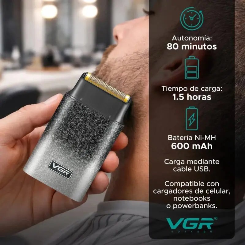 VGR V-326 – Rasoir électrique à grille pour raser les barbes courtes et lisser la peau, avec la possibilité de réaliser des dégradés dans les cheveux. – Image 2