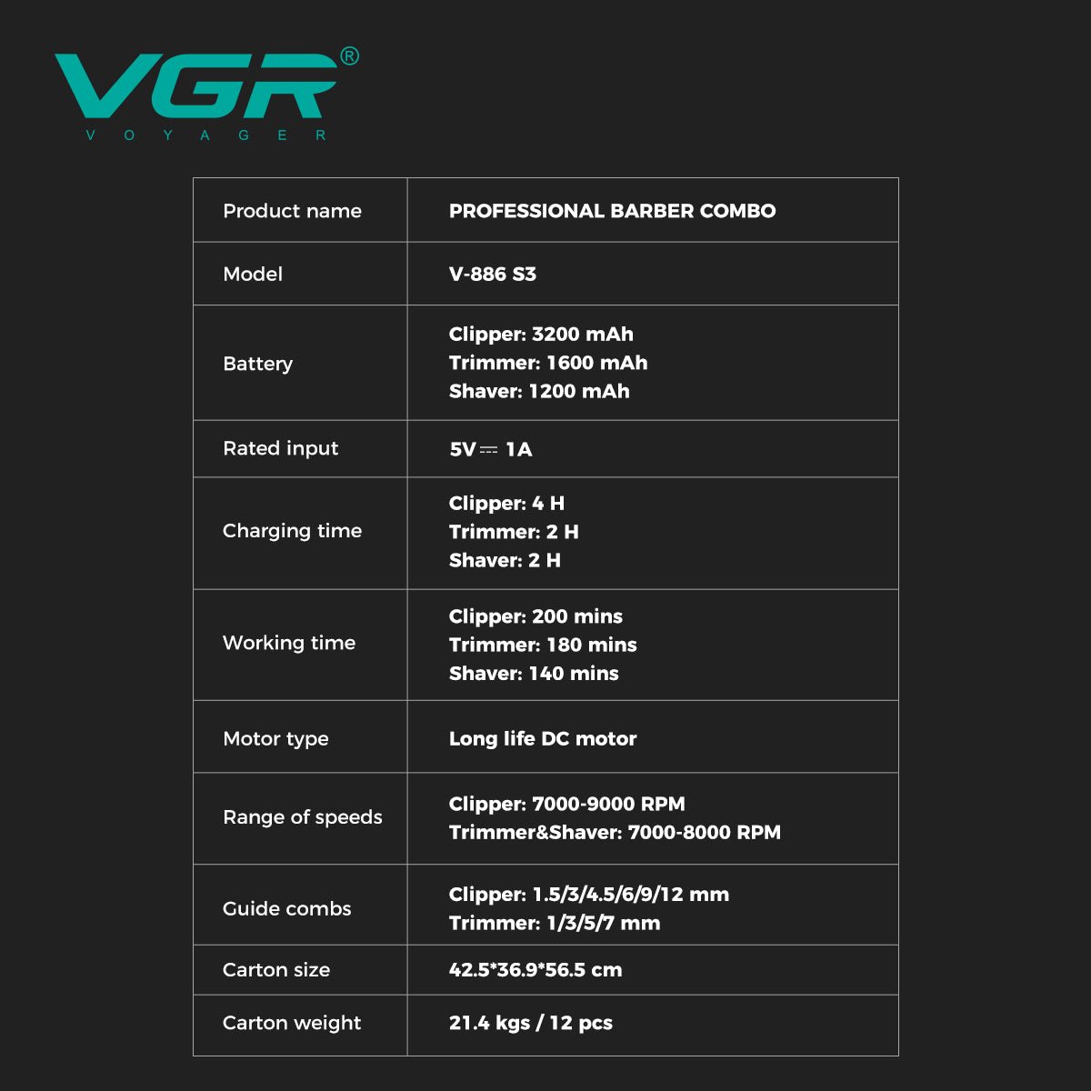 Kit combiné professionnel VGR V-886 S3 pour salon de coiffure – Image 10